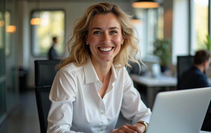 Femme souriante au bureau